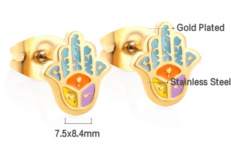 Hamsa Colored Stud Earring